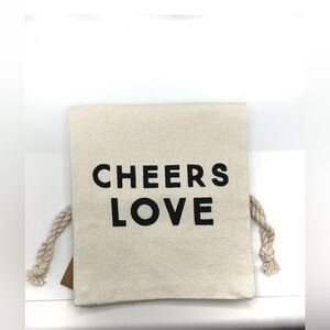 Creative Co-Op Cheers Love Wine Bottle Gift Bag - Cream and Black